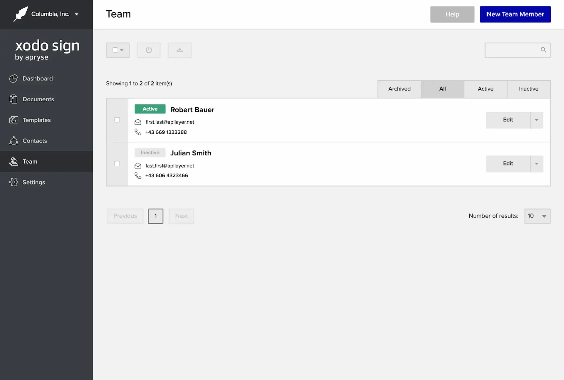 Team management features in Xodo Sign, including user roles and document permissions