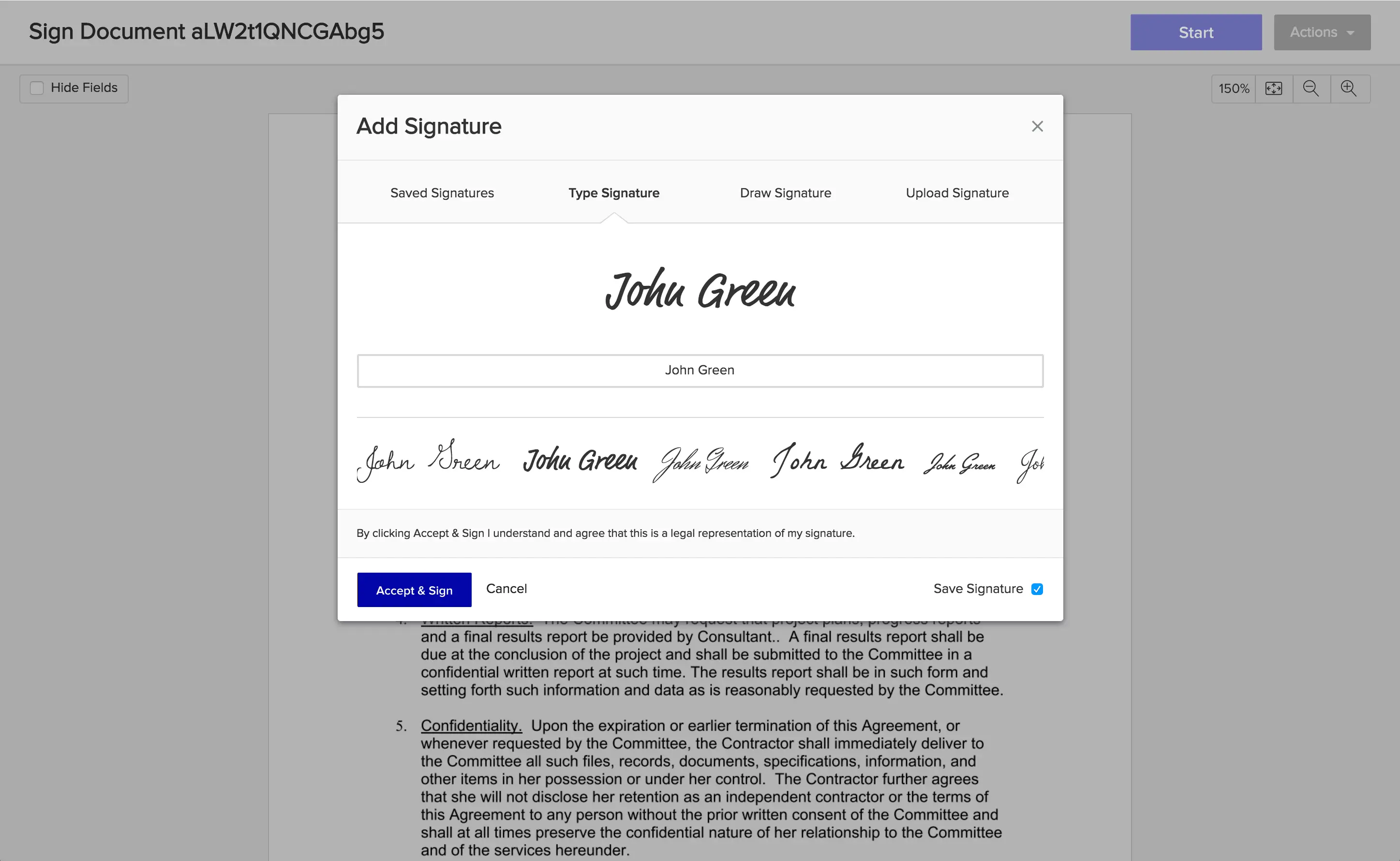 Digital signature on a tablet using Xodo Sign